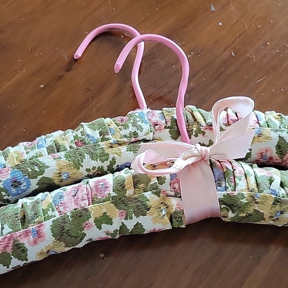 Decorative Pair of Floral Linen Clothes Hangers